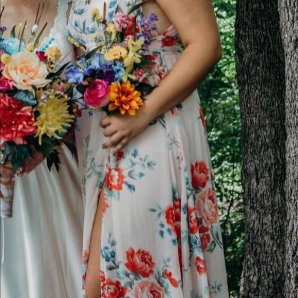Lulus Dresses & Skirts - Lulu's Floral Maxi Dress in Ivory with Red & Green Accents